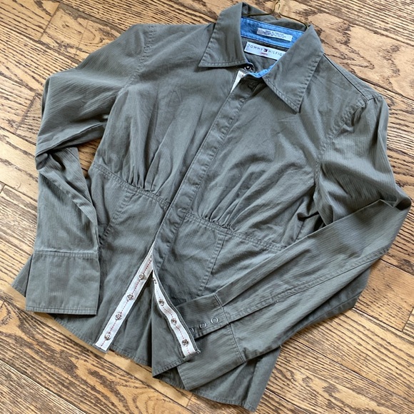 Y2K Tommy Hilfiger army green snap front Shirt, S - Picture 8 of 9
